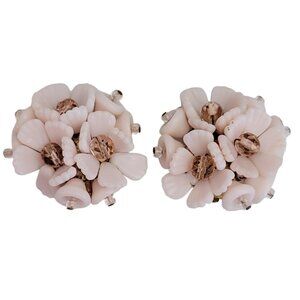 Pink Art Glass Lily Beaded Clip-On Earrings, M629